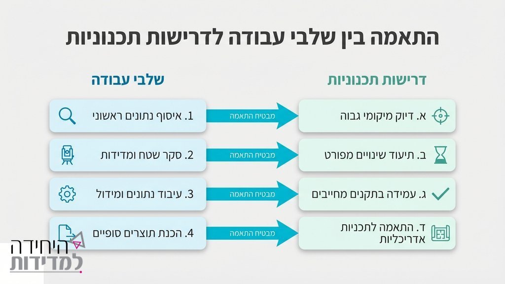 מפה טופוגרפית ותוכניות עבודה הנדסיות מוכנות על שולחן עבודה