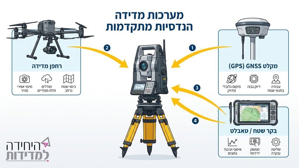 נוצר על ידי מודל בינה מלאכותית Gemini Pro ציוד טכנולוגי מתקדם המשמש מודד מוסמך בעבודתו בשטח
