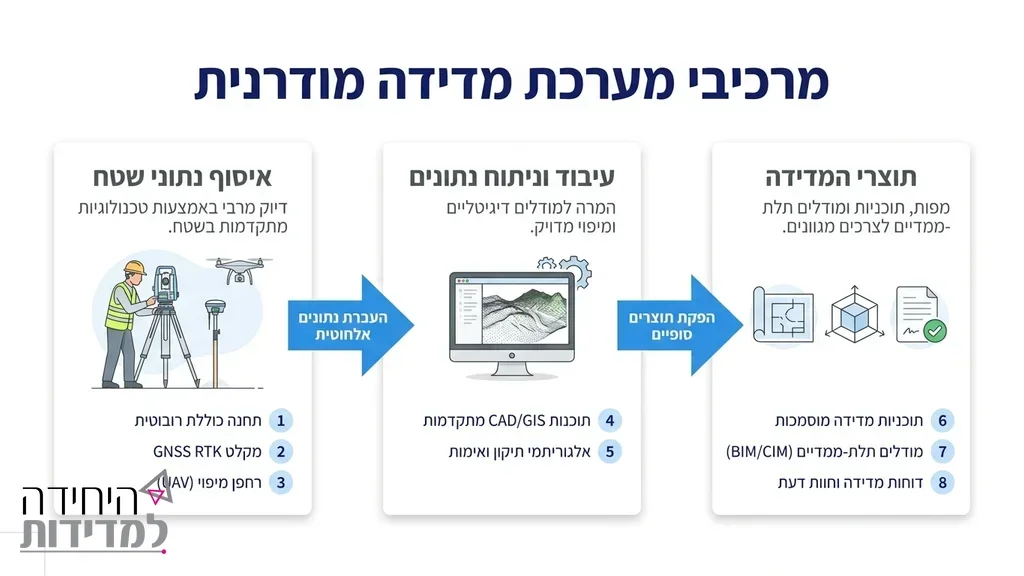מודד מקצועי מבצע עבודת שטח עם ציוד מדידה מתקדם מודד מוסמך מבצע מדידות הנדסיות בשטח