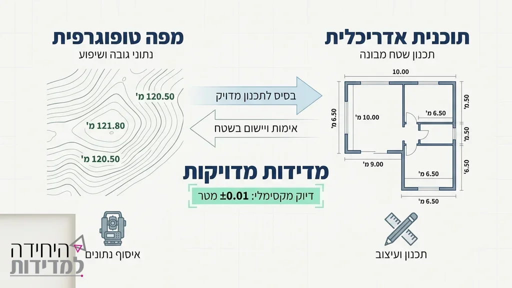 מפה טופוגרפית ותוכניות המשמשות למדידות לפני בנייה
