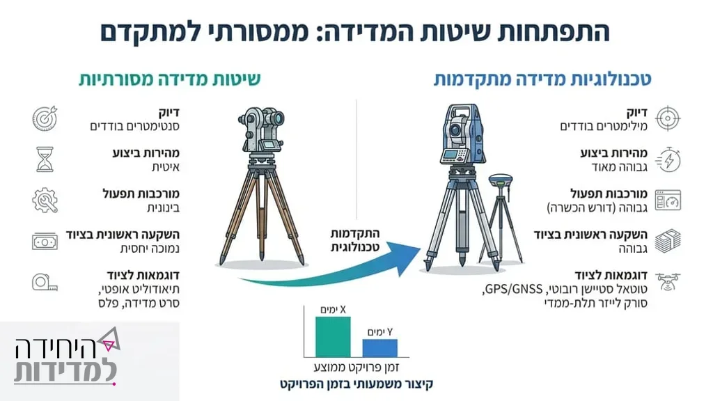 מודד מוסמך מבצע מדידות בשטח עם ציוד מתקדם