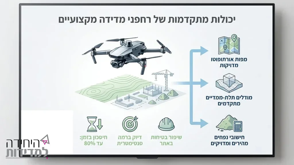 רחפן מדידה מקצועי מרחף מעל אתר בנייה לאיסוף נתונים