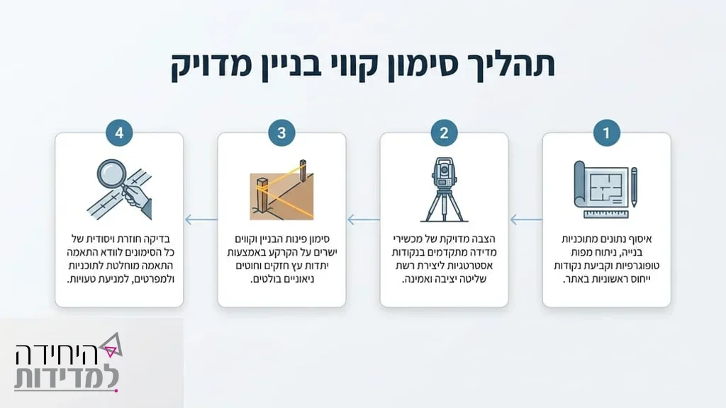 סימון קווי בניין וכלונסאות לפני תחילת עבודות חפירה